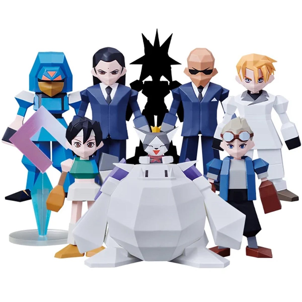 Final Fantasy VII - Cid Highwind, Cait Sith & Fat Moogle, Rude, Rufus Shinra, Shinra Soldier, Tseng, and Yuffie Kisarago Figure Square-Enix Polygon Vol. 2 Display Tray of 8