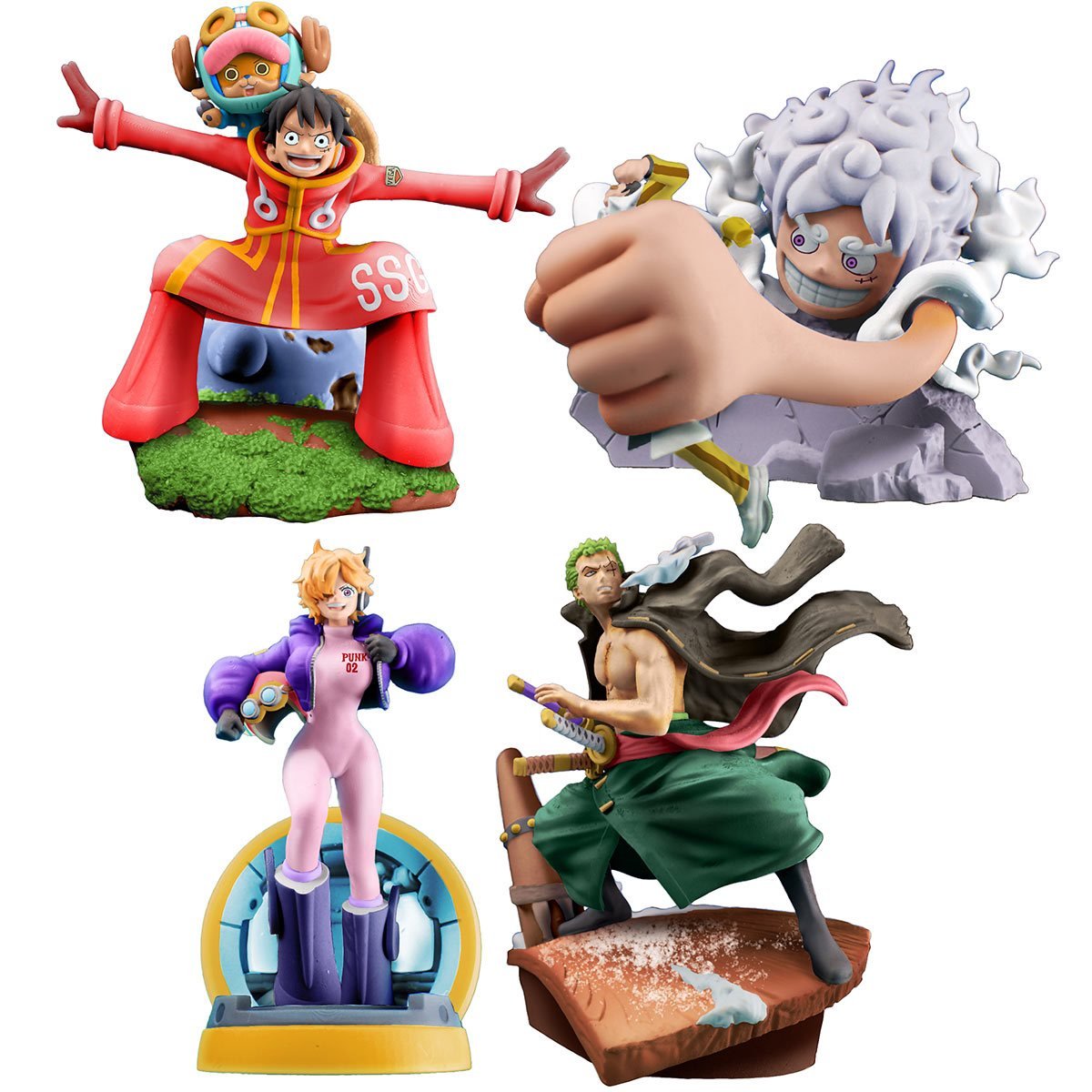 One Piece - Monkey D. Luffy, Roronoa Zoro, Tony Tony Chopper Figure MegaHouse Egg Head Arc Logbox Re Birth Petitrama Statue Set of 4