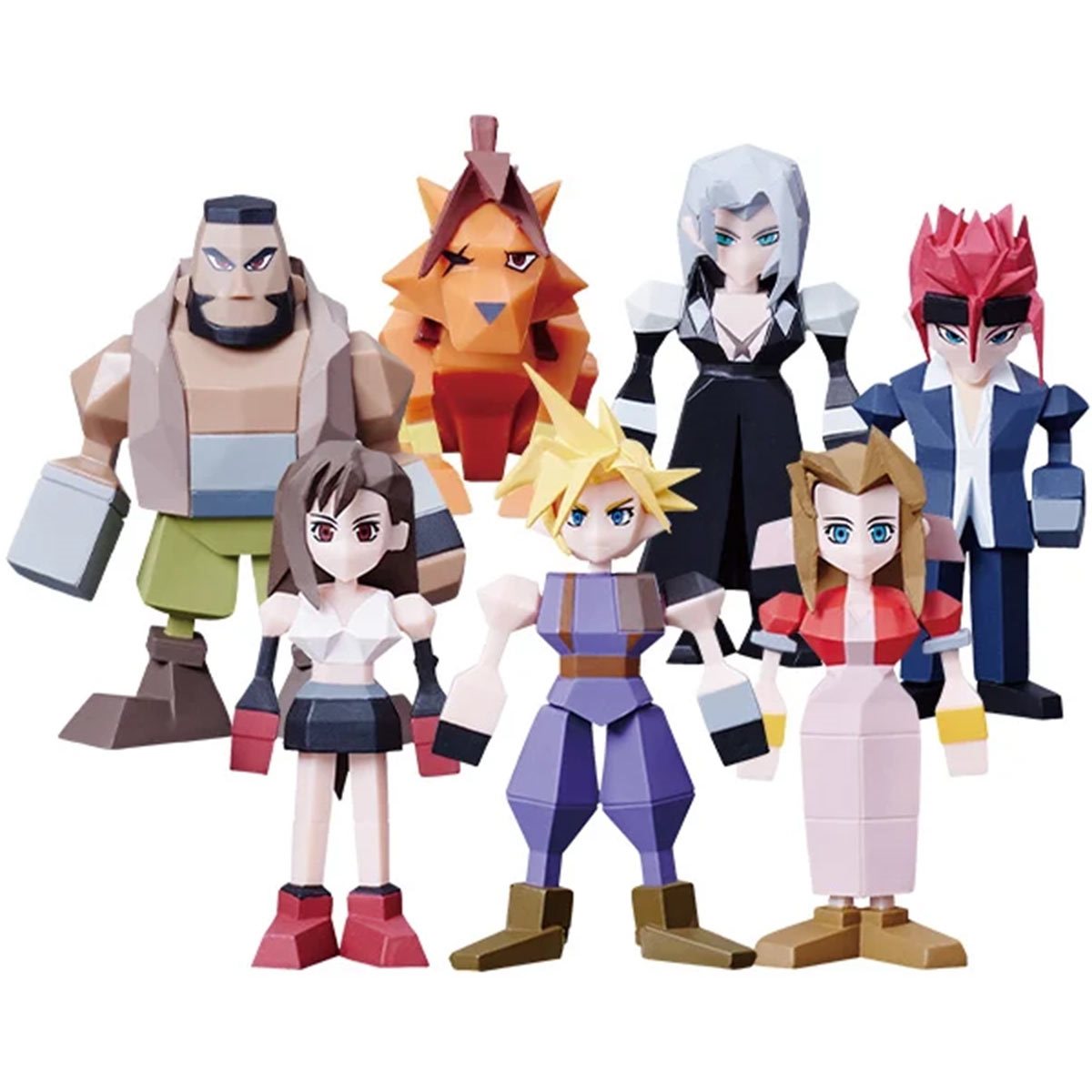 Final Fantasy VII - Cloud Strife, Barret Wallace, Tifa Lockhart, Aerith Gainsborough, Reno, Sephiroth, and Red XIII Figure Square-Enix Polygon Vol. 1 Display Tray of 8